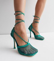 Public Desire Blue Diamante Stiletto Heel Court Shoes